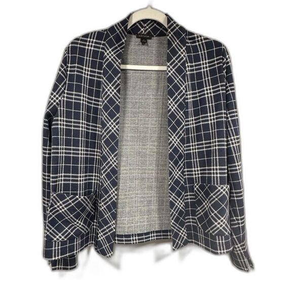 Ann Taylor & Loft Bundle - Navy Plaid Blazer & Burnt Orange Waffle Knit Top - SM - Picture 2 of 8